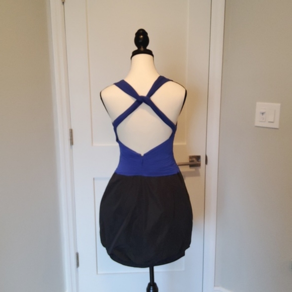 BCBGMaxAzria Blue Sapphire Knit Dress Taffeta Bubble Skirt with pockets Size S - Picture 2 of 8